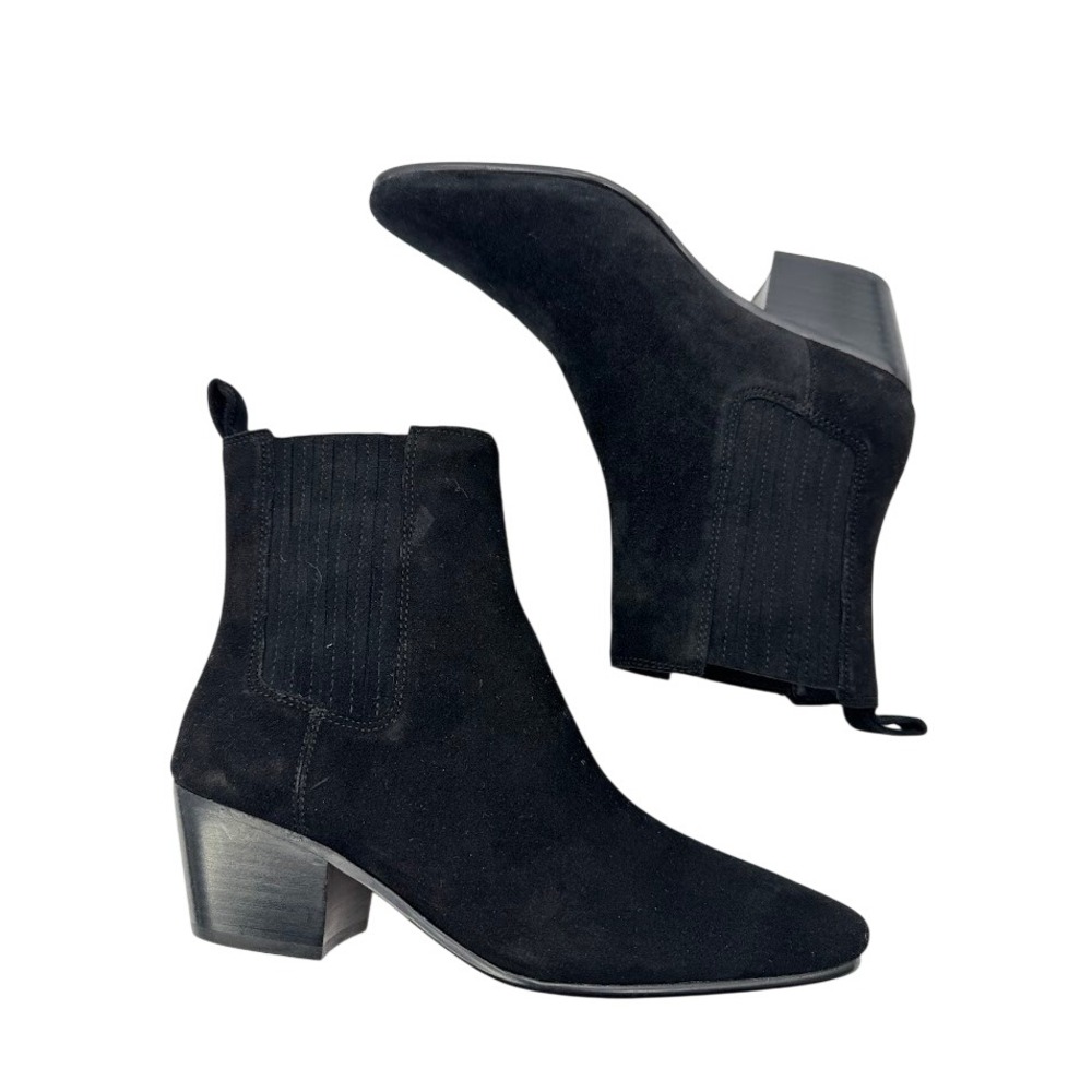 J.Crew Piper Black Suede Pointed Toe Chelsea Ankle Booties Pull On Boots 6.5 - Picture 3 of 11